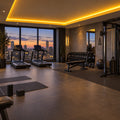 Illustrative ATOM LED golden 8×16mm neon flex installed in gym ceiling coving