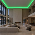Illustrative ATOM LED green 8×16mm neon flex installed in large-room ceiling coving
