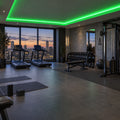 Illustrative ATOM LED green 8×16mm neon flex installed in gym ceiling coving