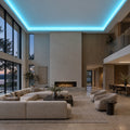 Illustrative ATOM LED ice blue 8×16mm neon flex installed in large-room ceiling coving