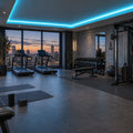 Illustrative ATOM LED ice blue 8×16mm neon flex installed in gym ceiling coving