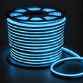 8×16mm 220–240V ice blue IP65 neon flex lit reel on dark charcoal background