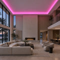 Illustrative ATOM LED pink 8×16mm neon flex installed in large-room ceiling coving