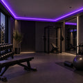 Illustrative purple 8×16mm IP65 neon flex installed in dry indoor ceiling coving