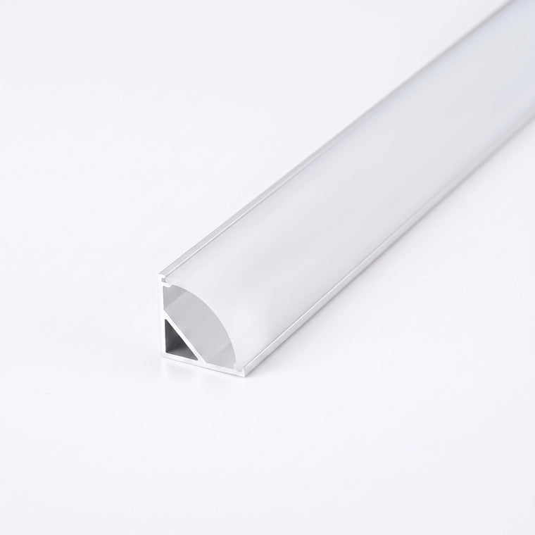 Silver aluminium LED corner profile 16x16mm with opal diffuser, 1 metre