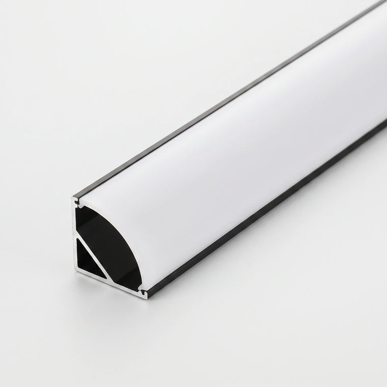 Black aluminium LED corner profile 16x16mm with opal diffuser, 2 metre