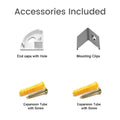 Black 16x16mm corner profile accessories: end caps, mounting clips and screws