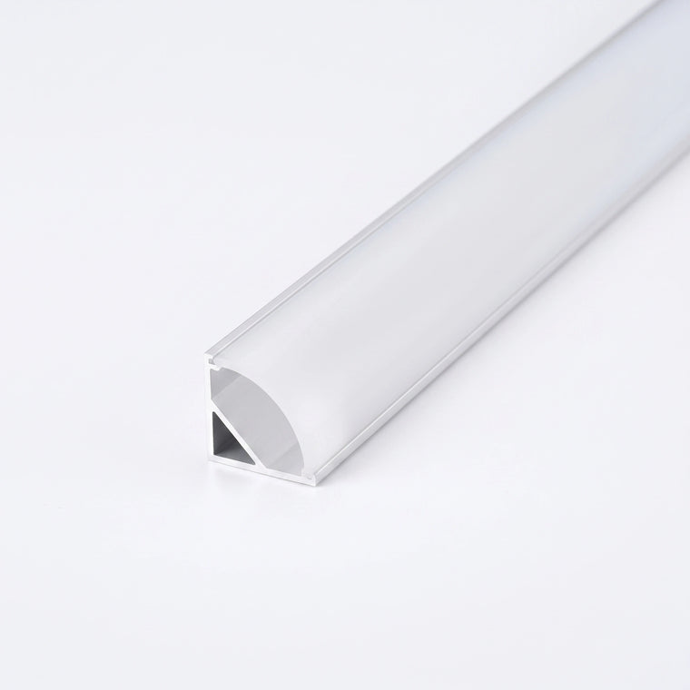 White aluminium LED corner profile 16x16mm with opal diffuser, 2 metre