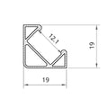 19x19mm corner profile dimension drawing, LED strip up to 12mm