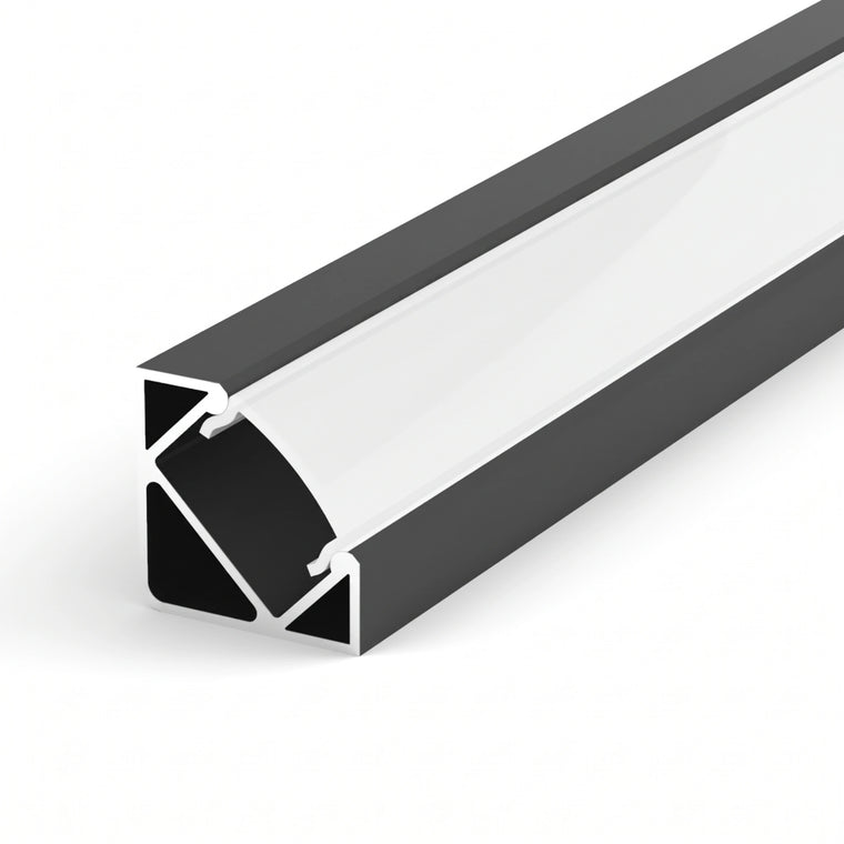 Black aluminium LED corner profile 19x19mm with opal diffuser, 2 metre
