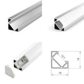 Silver aluminium corner profile 19x19mm shown from four angles