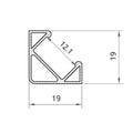 19x19mm corner profile dimension drawing, 12.1mm channel for LED strip up to 12mm