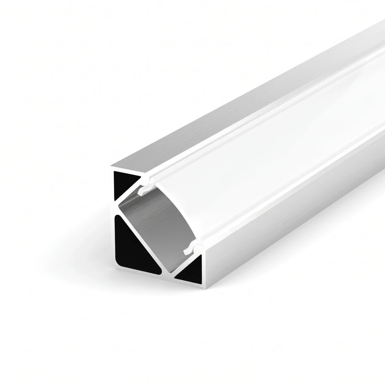 Silver aluminium LED corner profile 19x19mm with opal diffuser, 2 metre