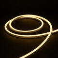 2700K horizontal-bend neon flex coil on dark charcoal with soft surface illumination; colour-adjusted product photograph