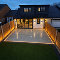 Cool White 6000K 10x20mm 48V IP67 LED neon flex outlining a porcelain patio viewed from above — ATOM LED