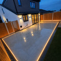 Cool White 6000K 10x20mm 48V IP67 LED neon flex outlining a garden patio at dusk — ATOM LED