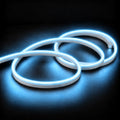 Generated illustration of Ice Blue 6x12mm neon flex with pale icy blue light from its domed diffuser and opaque white sides, arranged in loops on dark charcoal.