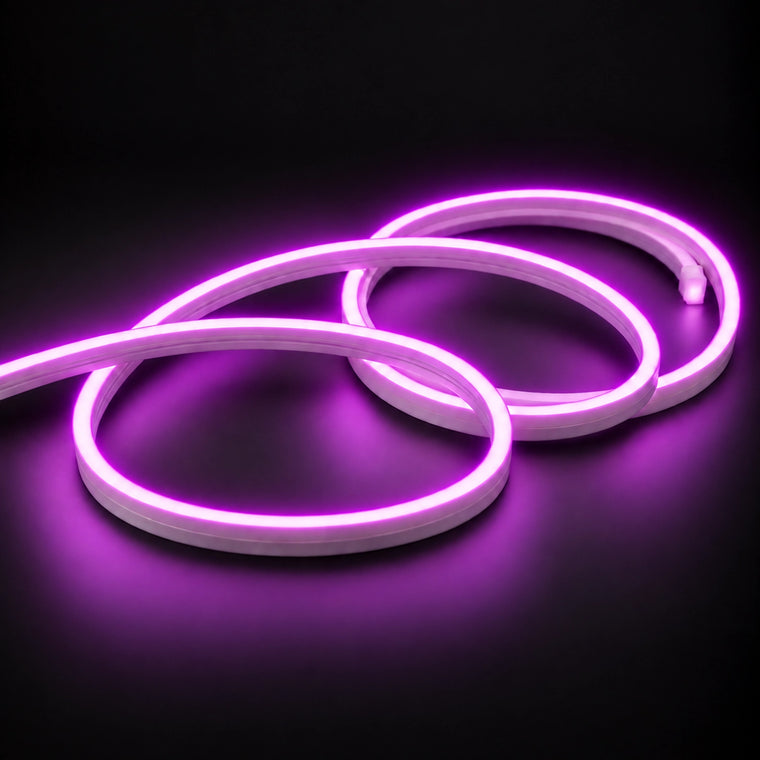 6x12mm LED neon flex with Purple illumination in overlapping loops on a dark charcoal surface.