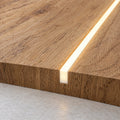 Warm white 3000K 4x10mm FreeCut neon flex recessed flush into an oak panel — illustration