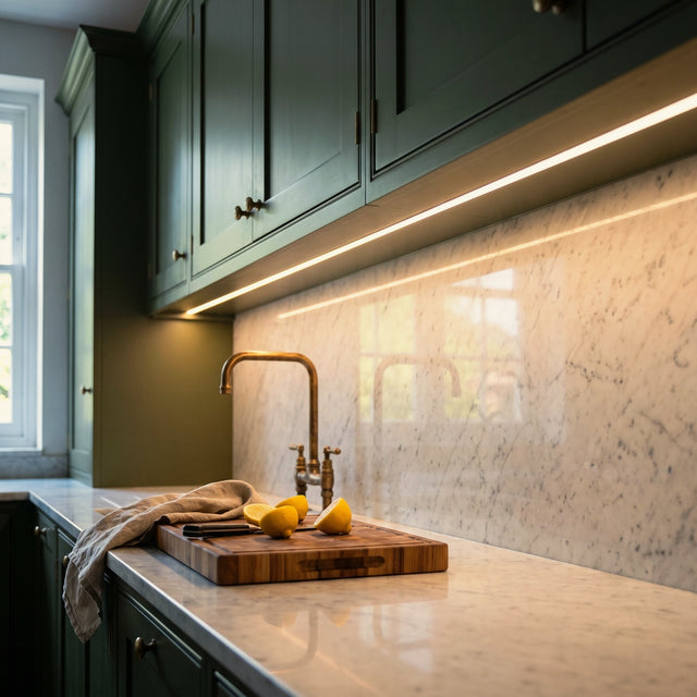 Warm White 2700K 4x8mm neon flex installed under fitted kitchen cabinets