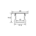 Dimensioned cross-section of 24x14.2mm recessed aluminium LED profile with 17.2mm body
