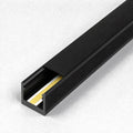 COB LED strip seated inside black 12x10mm aluminium surface profile channel