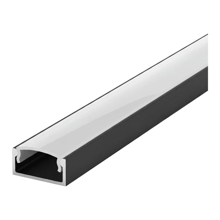 2 Metre black aluminium LED surface profile 17x8mm with opal diffuser