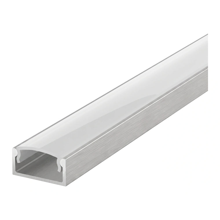 Silver aluminium LED surface profile 17x8mm with opal diffuser, 1 metre
