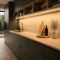 2700K FreeCut under cabinet COB LED strip installed in a modern kitchen — illustrative interior