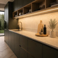 3000K FreeCut under cabinet COB LED strip installed in a modern kitchen — illustrative interior
