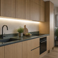 4000K precision under cabinet COB LED strip installed in a modern kitchen — illustrative interior