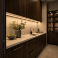 3000K white kitchen cabinet SCOB LED strip installed in a premium kitchen — illustrative interior