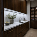 5000K white kitchen cabinet SCOB LED strip installed in a premium kitchen — illustrative interior