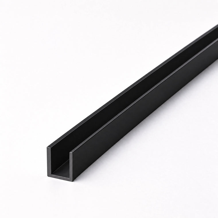 Black straight aluminium profile for 6x12mm IP67 neon flex – close-up product illustration