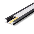 COB strip seated under opal cover inside black aluminium channel