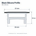 Black silicone profile dimensions: 30mm body width, 20mm height, 37mm flange; small retaining nibs