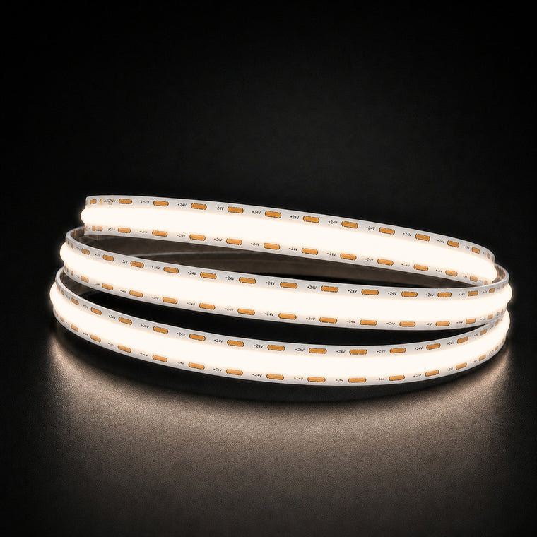 Natural White 4000K COB LED strip 24V 10mm 15m run lit reel