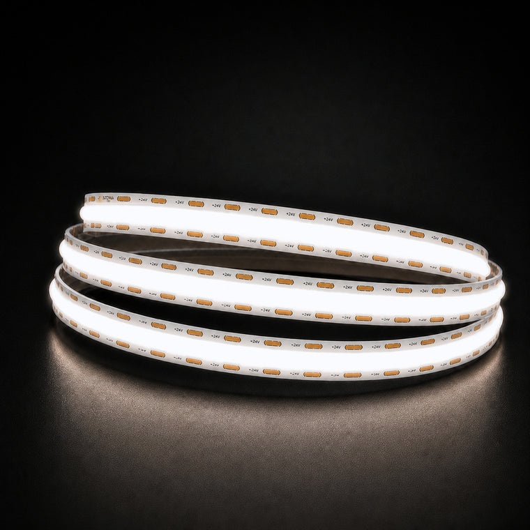 Daylight 5000K COB LED strip 24V 10mm 15m run lit reel