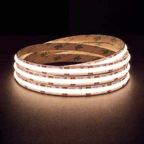 3000K COB LED Strip 24V 8mm 480LEDs/m IP20 20m Run