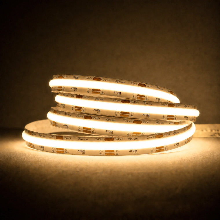 CCT tunable white COB LED strip 24V at 3000K warm white