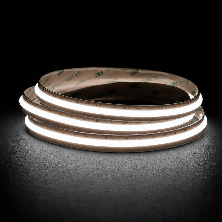 Daylight 5000K Free Cut COB LED strip 24V 10mm lit cut anywhere