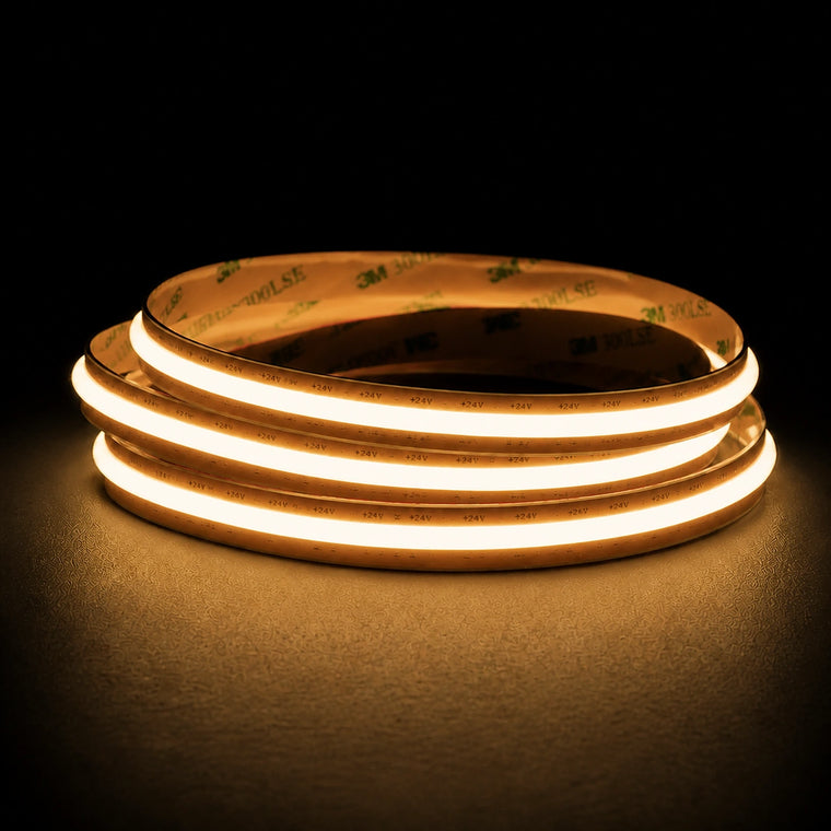Warm White 2700K Free Cut COB LED strip 24V 10mm lit cut anywhere