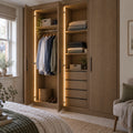 4x6mm FreeCut neon flex 2700K warm white recessed into an oak wardrobe
