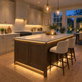 4x8mm FreeCut Mini Neon Flex Warm White 2700K recessed under-cabinet and island lighting in an evening kitchen