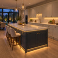 4x10mm FreeCut neon flex in warm white 2700K under kitchen cabinets and around an island — illustration