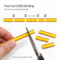 Free Cut COB LED strip with golden PCB, cut anywhere to the required length. Disconnect power before cutting.