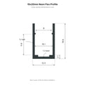 10x20mm Neon Flex aluminium profile cross-section dimensions; 12.5mm wide x 19.9mm high