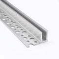 Elevated view of tile-in LED Neon Flex Profile with perforated mounting flange