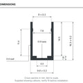 Dimensions of the plain bendable aluminium profile for 8x16mm IP67 Neon Flex; cross-section in millimetres
