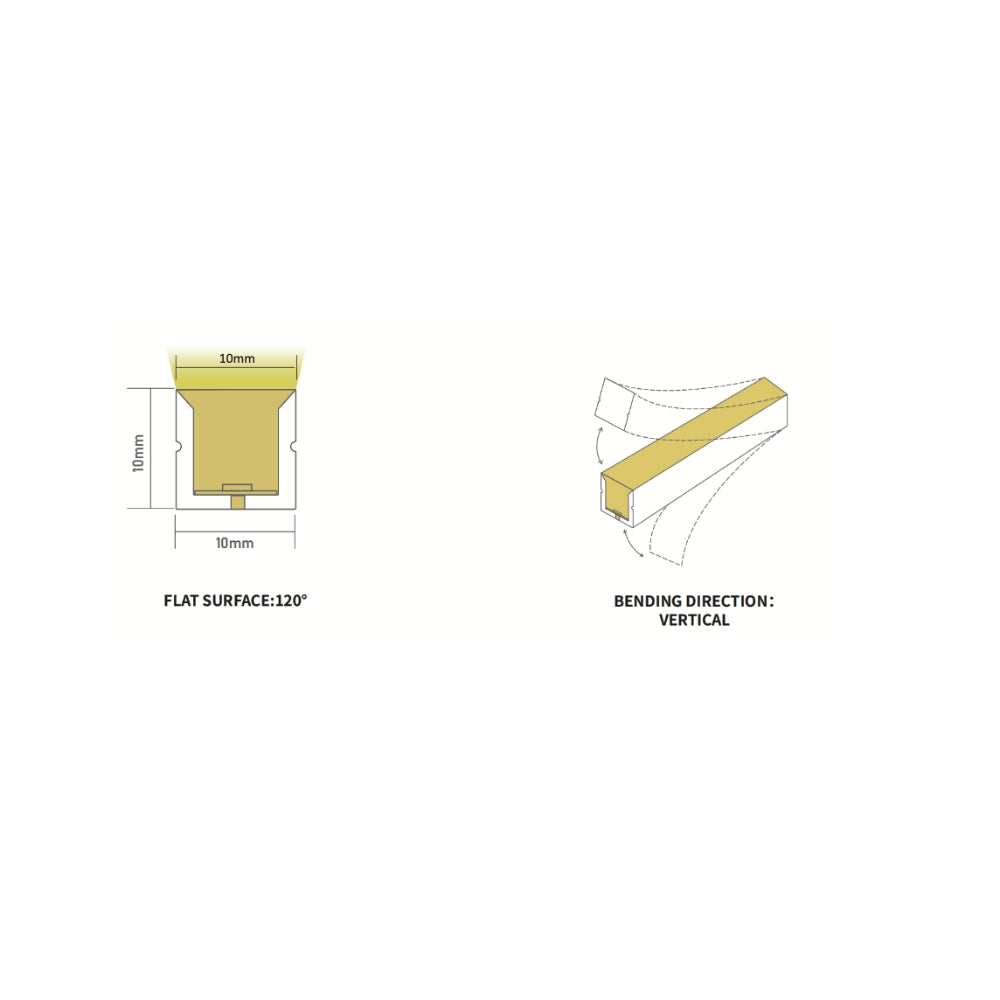 Top bend neon flex outdoor IP67 install, 6000K cool white 10x10mm 48V 25m run